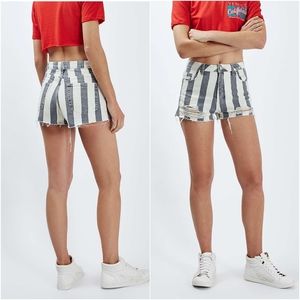TopShop Moto Mom Ecru Stripe Denim Shorts US 2